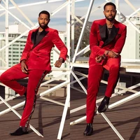 red velvet men suits set grooms tuxedos double breasted custom made fashion peaked lapel designer party prom blazer pants