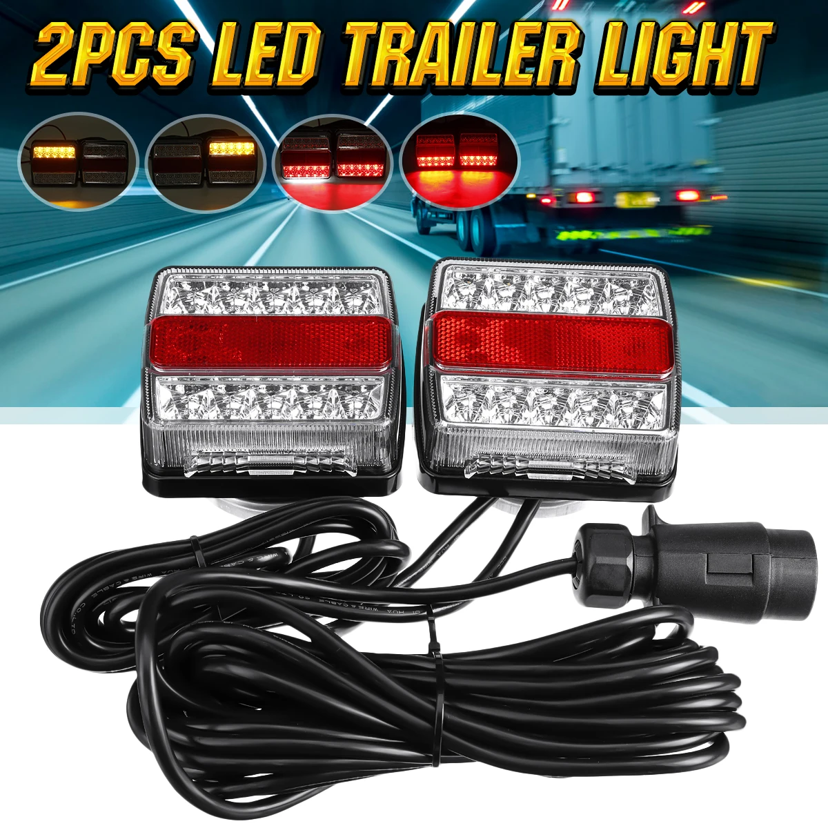 2Pcs 5-Functions Rear Towing Tail Lights 12V 10m 15 LED Trailer Light Kit Stop Indicator Lamp License Number Plate Waterproof