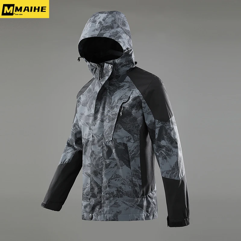 2023 new autumn and winter jacket men's windproof rain outdoor camouflage hooded trench fashion sportswear casual couple coat