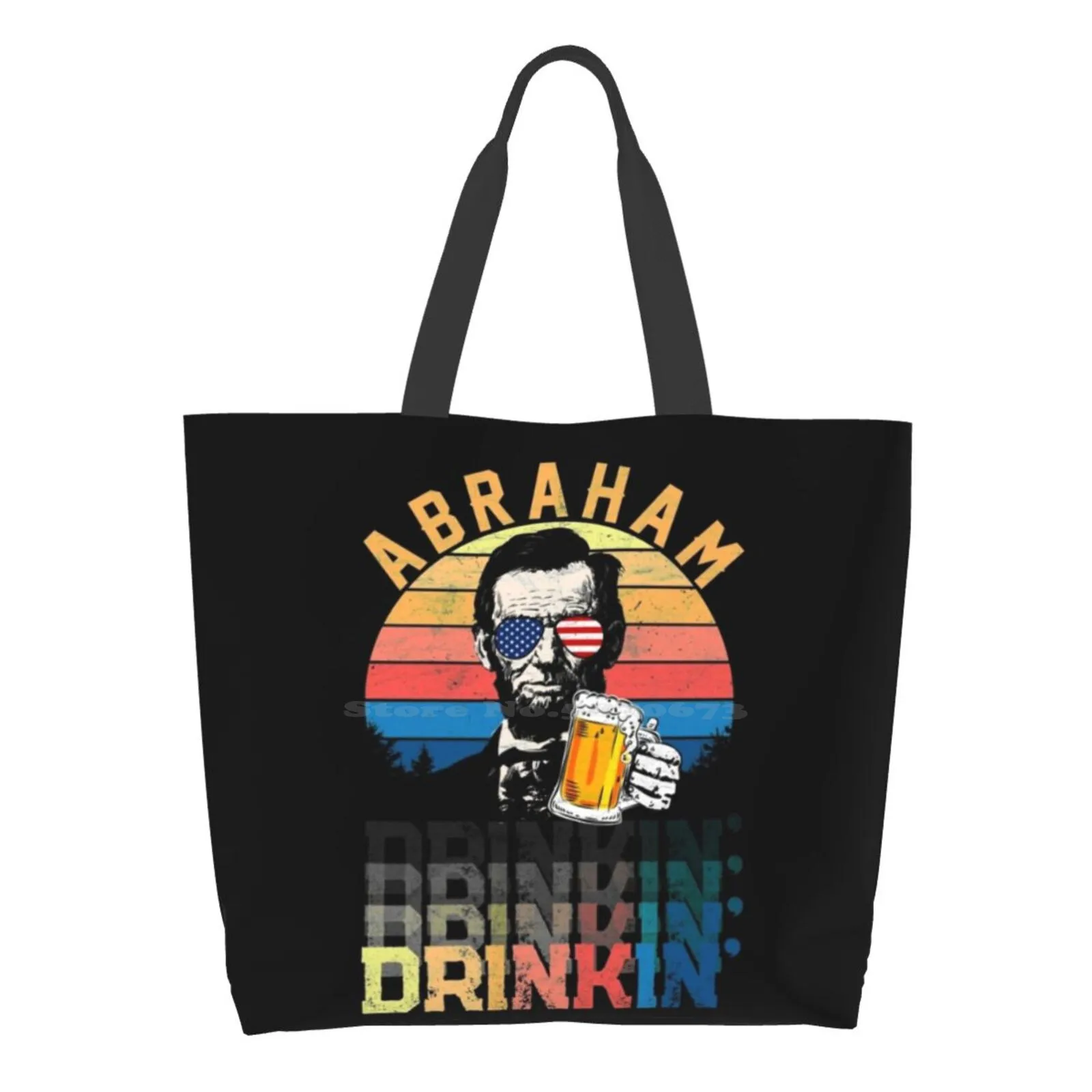

July 4Th President Abraham Abe Drinkin Funny Vintage Handbags Shoulder Bags Large size Abe Abraham Drunk Funny 4Th July