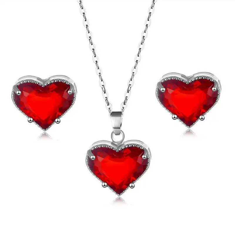 

Water Drop Cubic Zirconia Heart Love Crystal Ladies Necklace Earrings Set Simple Elegant Women's Accessories Gift Jewelry