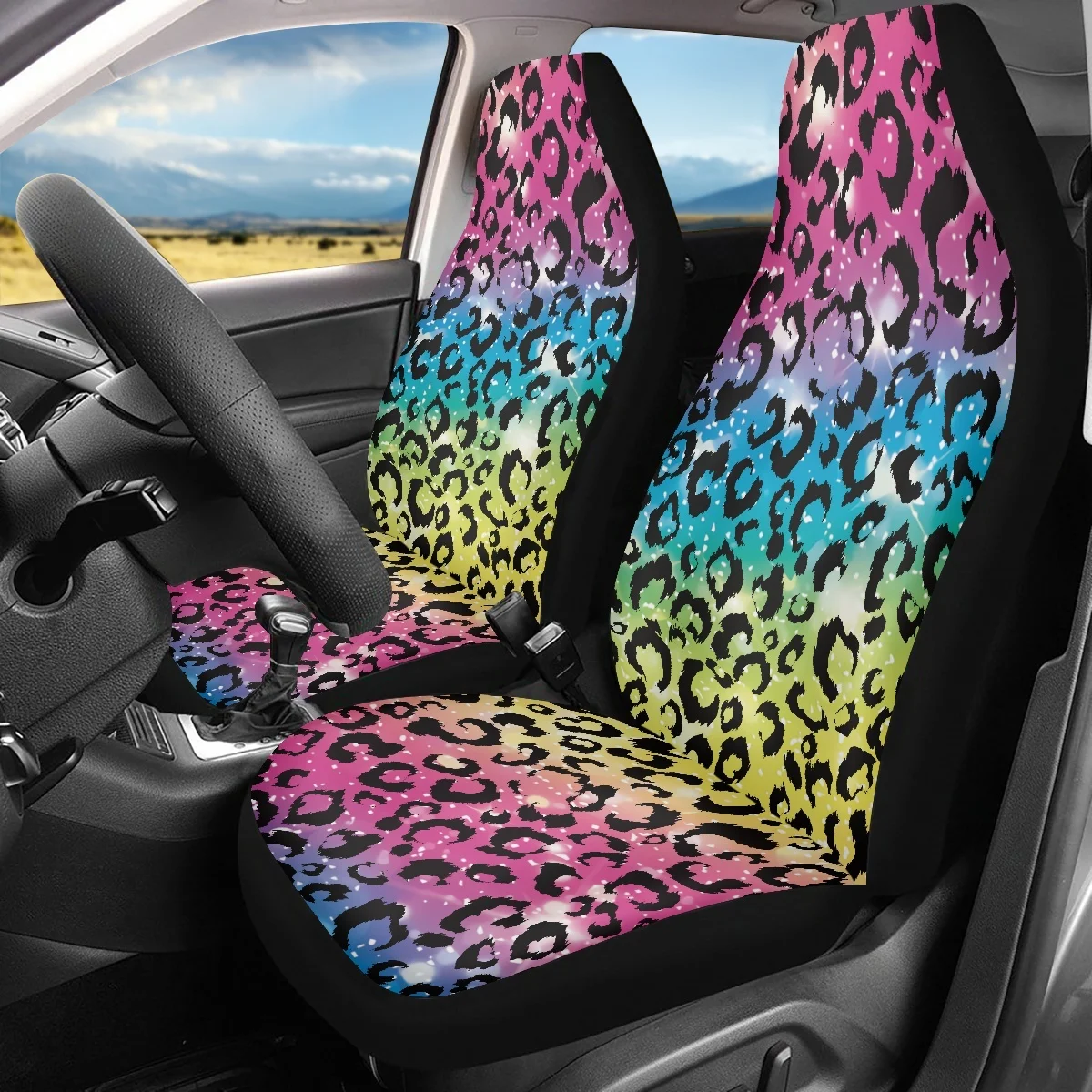 

Модные моющиеся Чехлы для автомобильных сидений INSTANTARTS с леопардовым принтом, противоскользящие универсальные мягкие чехлы для передних сидений автомобиля 2023