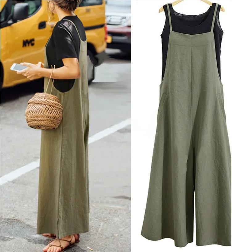 2023 Rompers Plus Size S-5XL Summer new Women Casual Loose Linen Cotton Jumpsuit Sleeveless Backless Playsuit Trousers Overalls