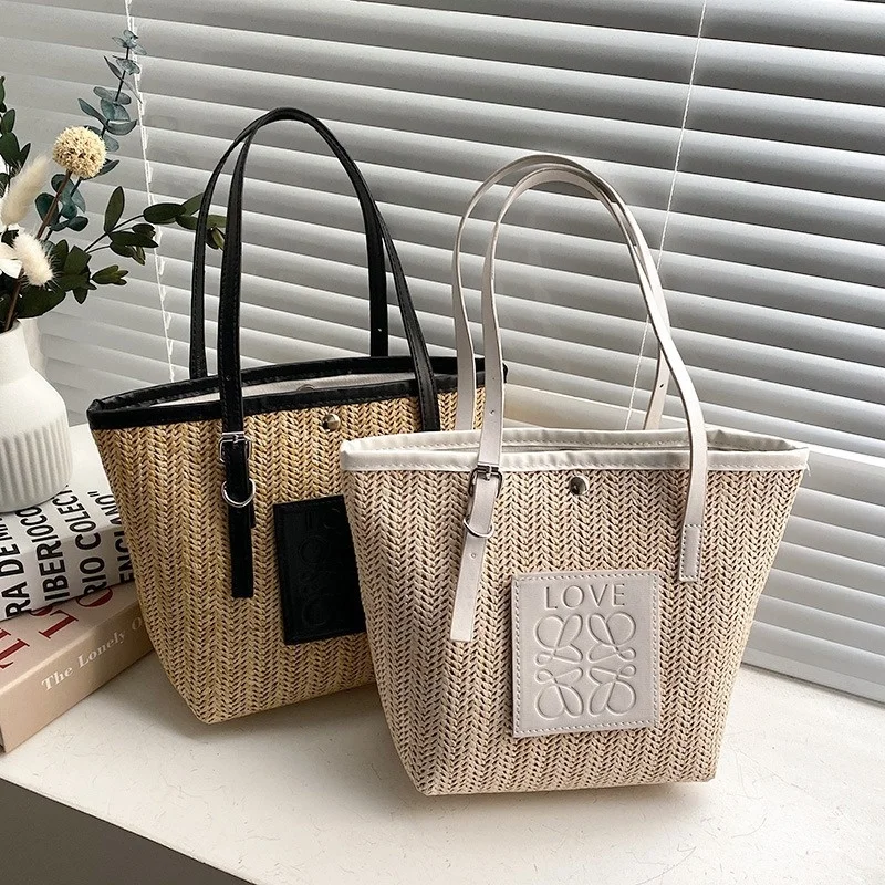 

Spring Straw Large Capacity Shopping Bag Women's Handbag Fashion Hand-held Shoulder Bag Beach Tote Bag