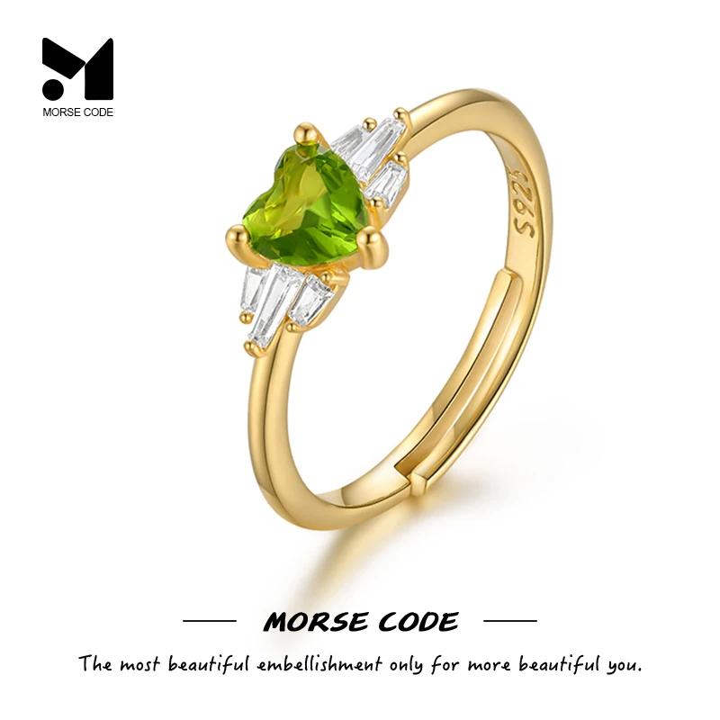 

MC New S925 Sterling Silver Adjustable Ring Love Shape Olive Green Engagement Rings for Women Wedding Jewelry Gift Anillos Bague