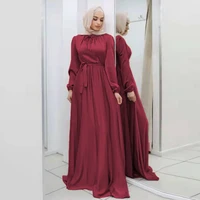 eid mubarak hijab satin dress muslim fashion belted abaya dubai turkey arabic african dresses for women islam clothing kaftan