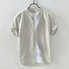 Рубашка мужская повседневная из хлопка и льна, Свободный Топ, футболка с коротким рукавом, красивая, весна-осень-лето