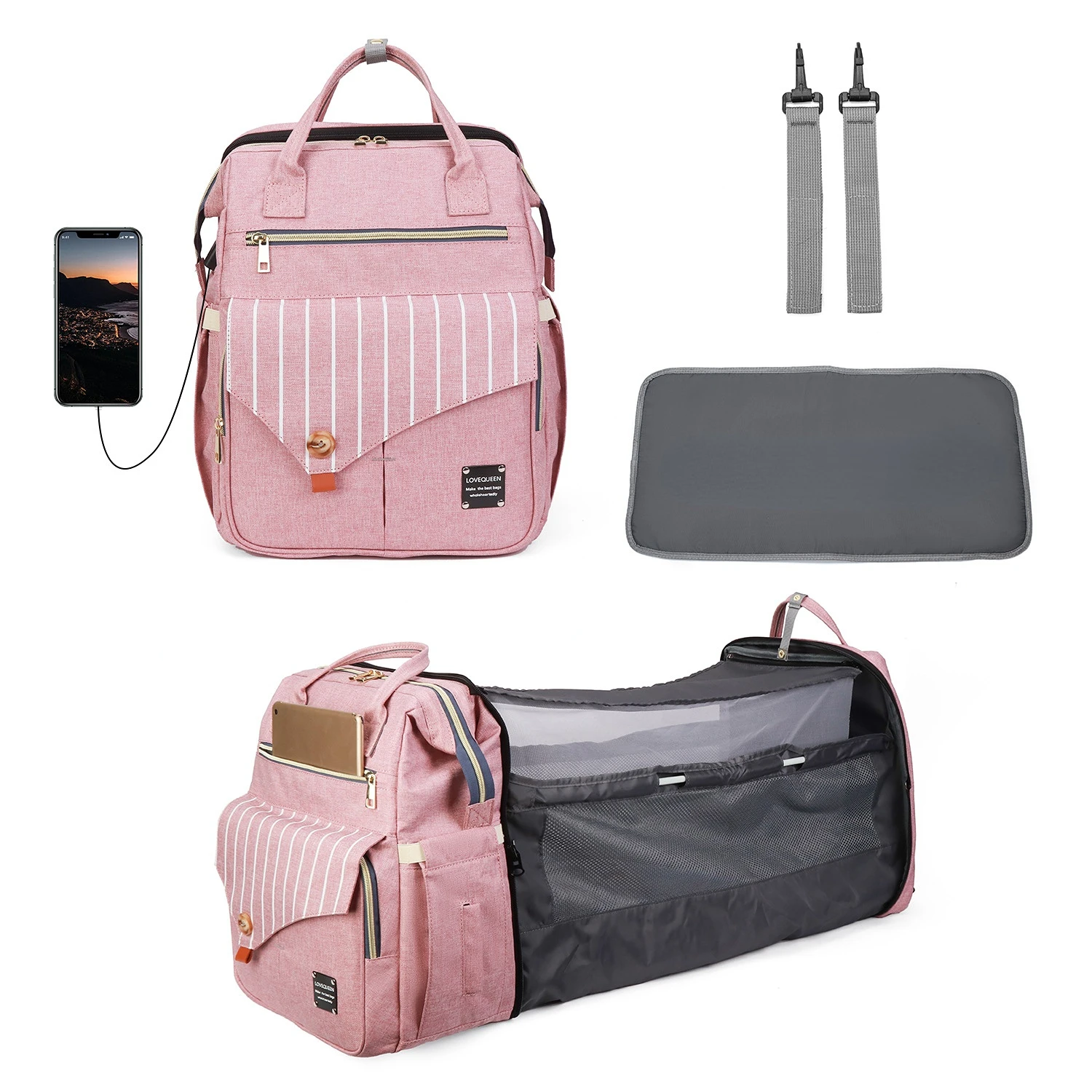 

Large Capacity Multifunction Traveling Mother Baby Backpack Diaper Bags Fashion Portable Baby Folding Bed Mummy Bag Nursing Bags