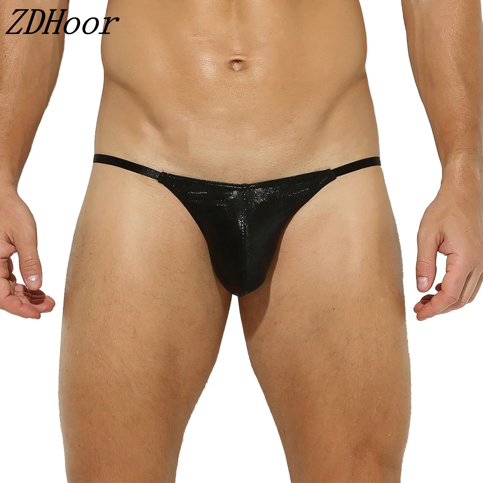 

Mens Metallic Shiny Underwear Low Waist U Convex Pouch Ribbon Waistband Briefs Breathable Underpants