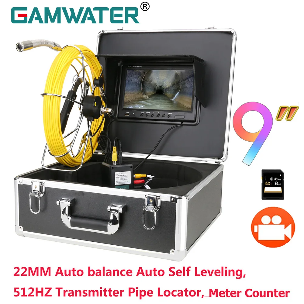 

9Inch DVR Monitor Sewer Pipe Inspection Video Camera with Meter Counter Auto Self Leveling 512HZ Transmitter Pipe Locator