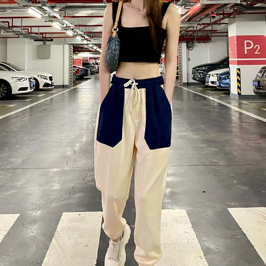 

New Designer Luxury Brand Pants Large Pocket Color-block Embroidery Men's and Women's Casual Baggy Trousers