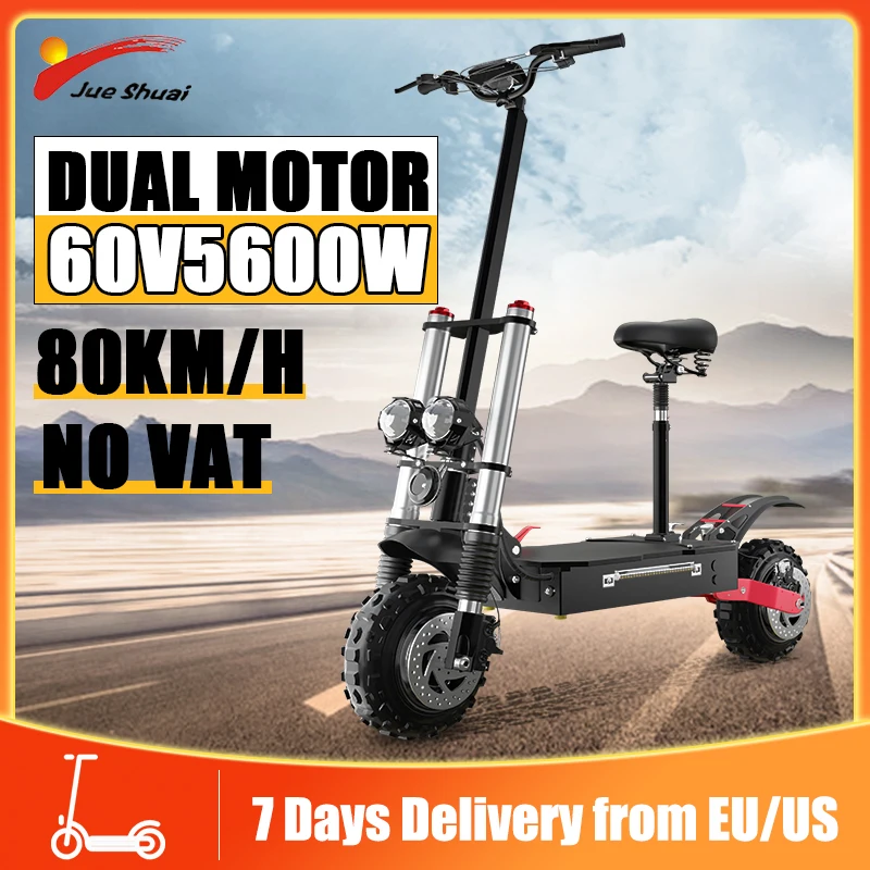 

5600W 60V Dual Motor Electric Scooter 85KM/H Powerful Electric Scooters Adults with Seat 11” Off Road Tire EU USA Stock