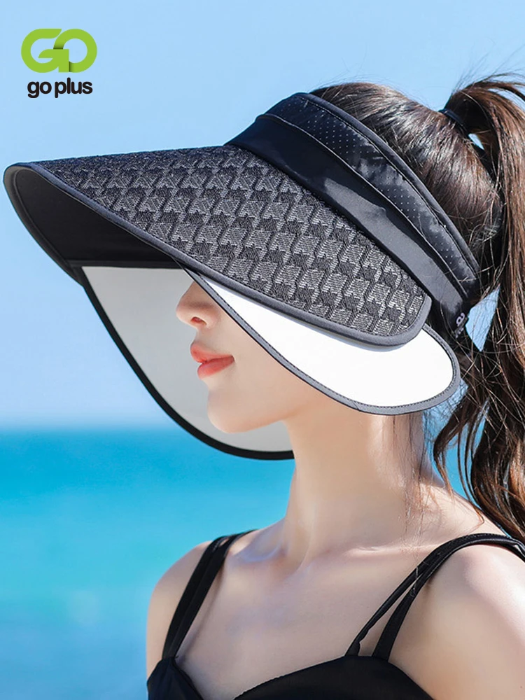 

Women's Sun Hat UV Protection Visor Caps Empty Top Wide Brim Bonnets Outdoor Hiking Summer Beach Hats Houndstooth Casquette