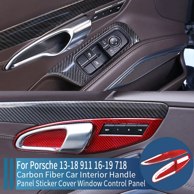 

For Porsche 911 2013-2018 718 2016-2019 Carbon Fiber Car Interior Handle Panel Sticker Cover Window Control Panel Moulding Trim