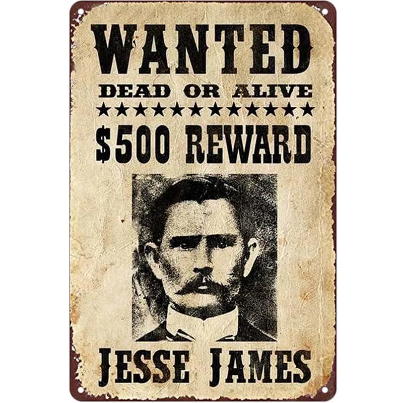 

KENSILO Tin Signs Jesse James Original Wanted Poster Reproduction Metal Sign Bar Pub Wall Decor farmhouse decor