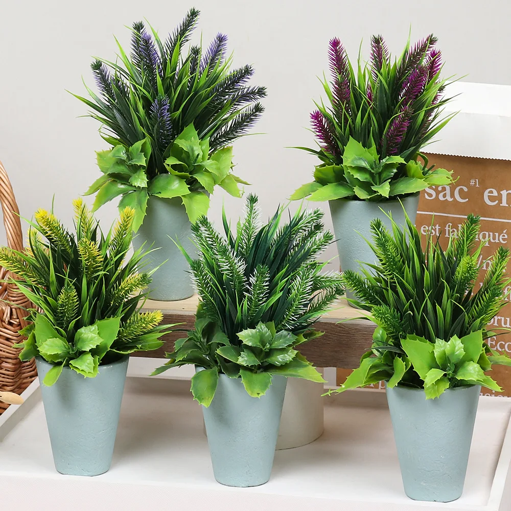

Green Artificial Bonsai Faux Silk Simulation Potted Plants Desktop Home Accessories Bedroom Living Room Decor fake Plant