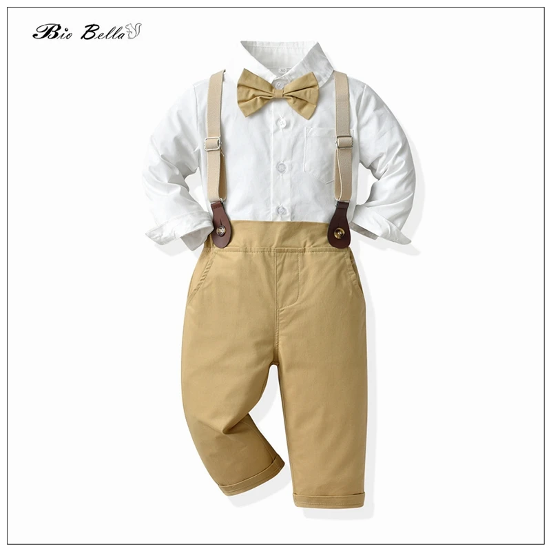 

Spring Autumn Gentlemen Clothing Suit Soild Handsome Classic For 1 To 7 Years Child Clothes Wedding Party Kids Outfits Suspender