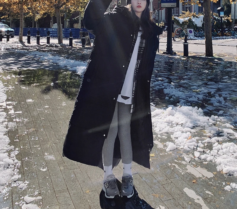 Loose Down Cotton Jacket for Women 2022 Autumn Winter New Hooded Thickened Parkas Fashion Korean Black Long Sleeve Lady Overcoat