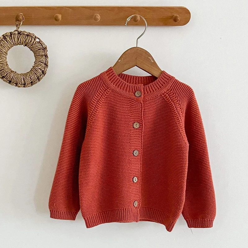 Однотонный вязаный кардиган с длинным рукавом на возраст 0-24 месяца