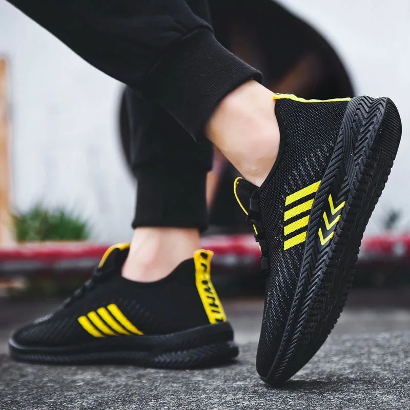 Summer Hot Sale Mesh Yellow Men's Running Shoes Breathable Cheap Trainers Sneakers Men Light Comfortable Sport Shoes for Man
