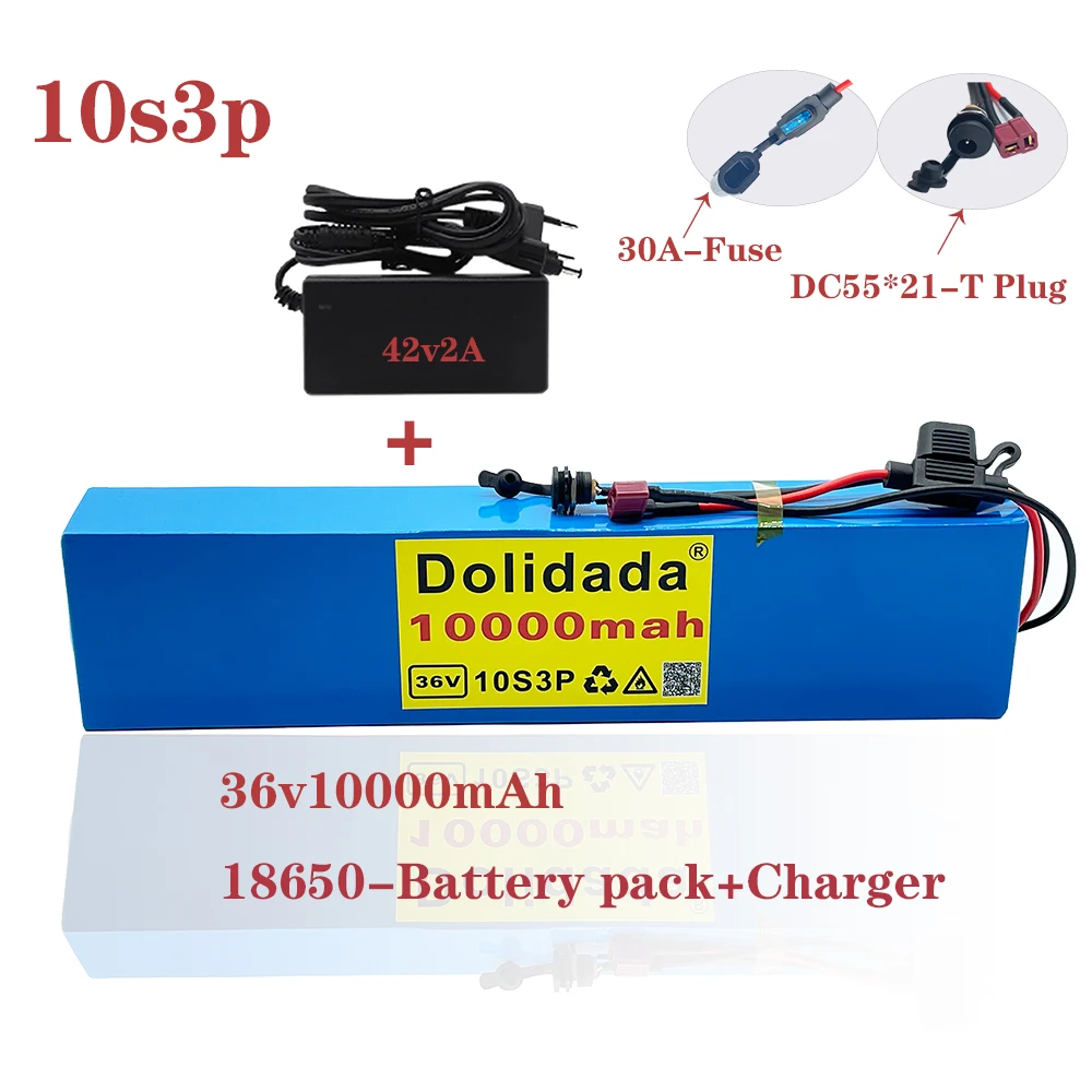 

36V lithium battery pack + 42v2a dc55 * 21 scooter electric bicycle with built-in 30A BMS and fuse 600w for sale with charger