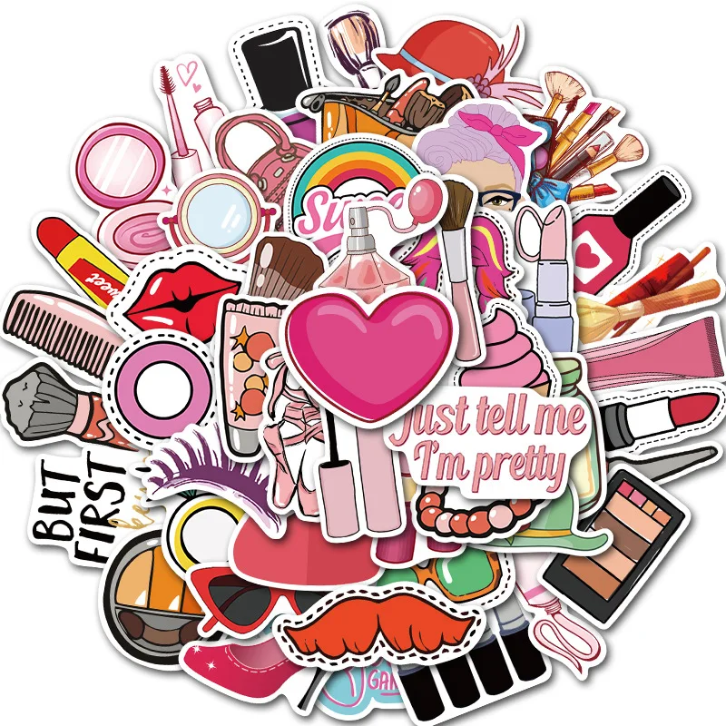 

Phone Scrapbooking stickers Laptop Stationery Diary Notepad label seal Cartoon Heart Cosmetics Hair Comb Lips Hat Lipstick AZ097