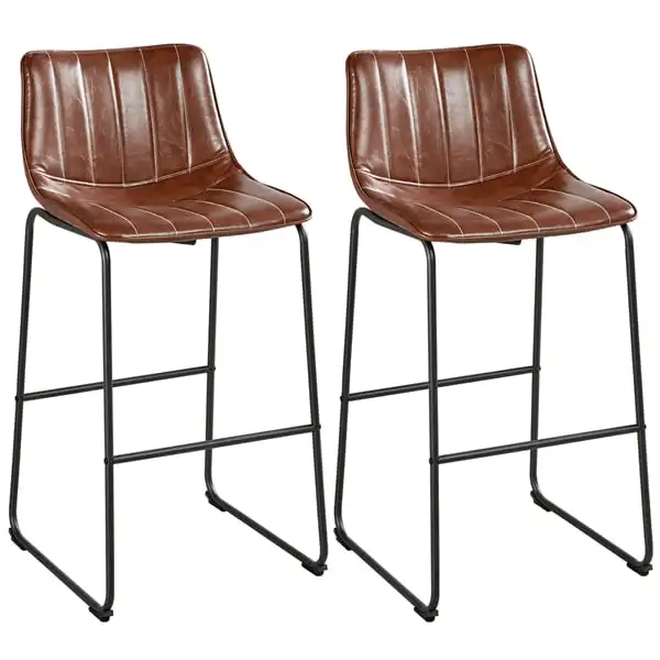 Leather High Bar Stool with Backrest, Set of 2,