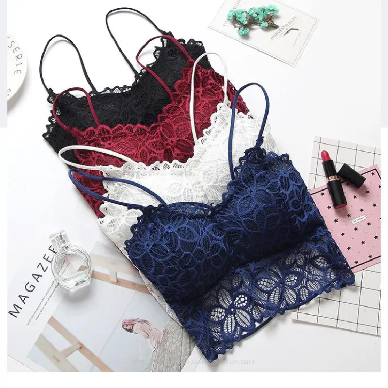 

New Arrivals Women Push Up Wireless Sexy Lace Bra Crop Top Elastic Bralette Underwear Lingerie Full Cup