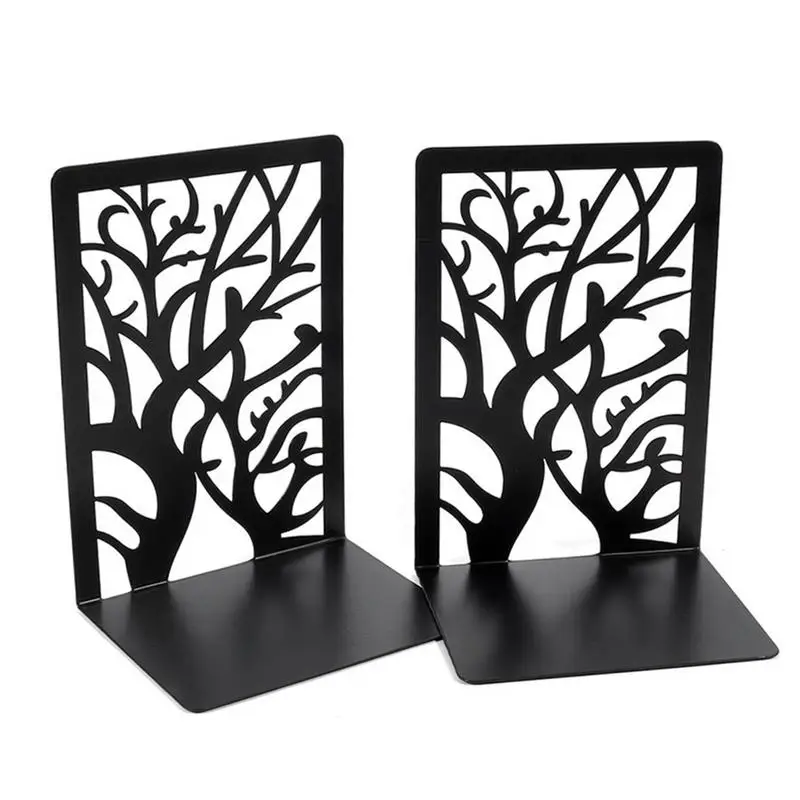 

Book Stopper Modren Tree Shadow Book Holders For Shelves Metal Black Bookends Book Dividers For Recipes Reference Books Family