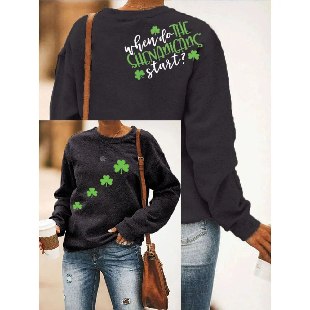 Женский свитшот с принтом Св. Патрика, с длинным рукавом и круглым вырезом