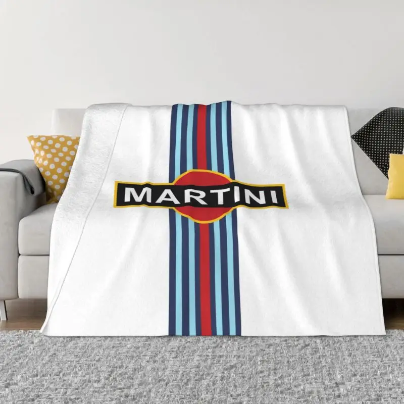 

Martini Racing Stripe Ultra-Soft Fleece Throw Blanket Warm Flannel Italian Motor Racing Blankets for Bed Office Couch Quilt