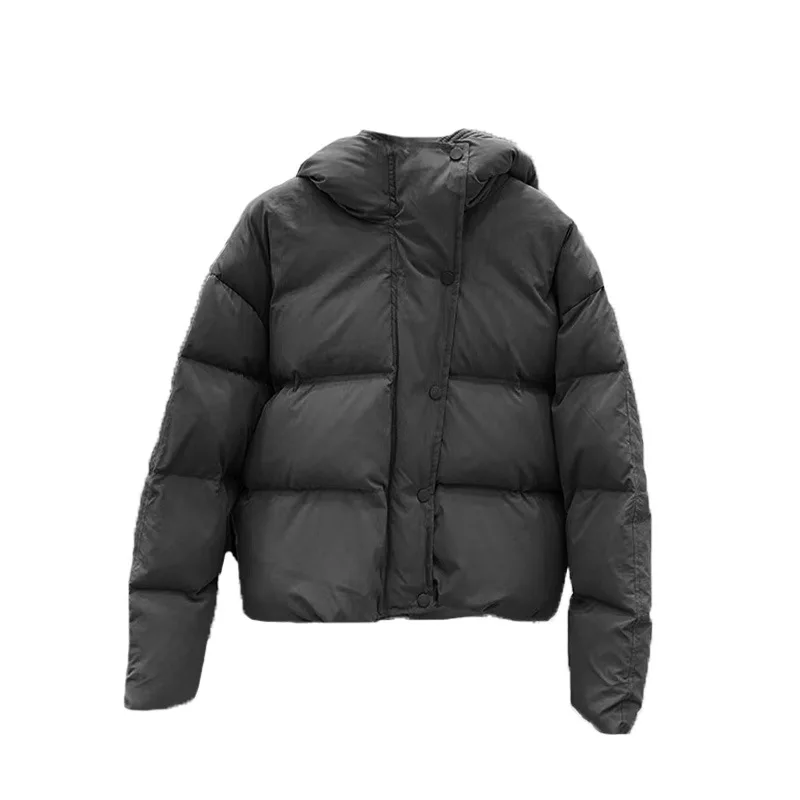 Down Jacket Women's Winter Solid Colour Flower Bud Hat Thickening Warm White Duck Down Hooded Cotton Jacket Hundred with Jacket