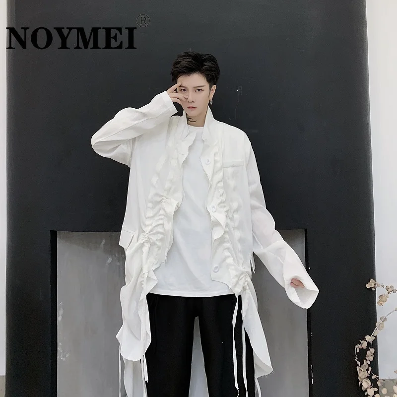 

NOYMEI Yamamoto Diablo Pioneer Autumn Niche Personality Drawstring Extended Lapel Shirt Solid Color Long Shirt Men Top WA2013