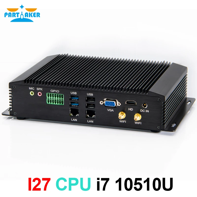 Partaker Industrial Mini PC 10th Gen Intel Core i7 10510U with 6COM RS232 RS422 RS485 HD-MI VGA GPIO PS2 Ports Small Computer