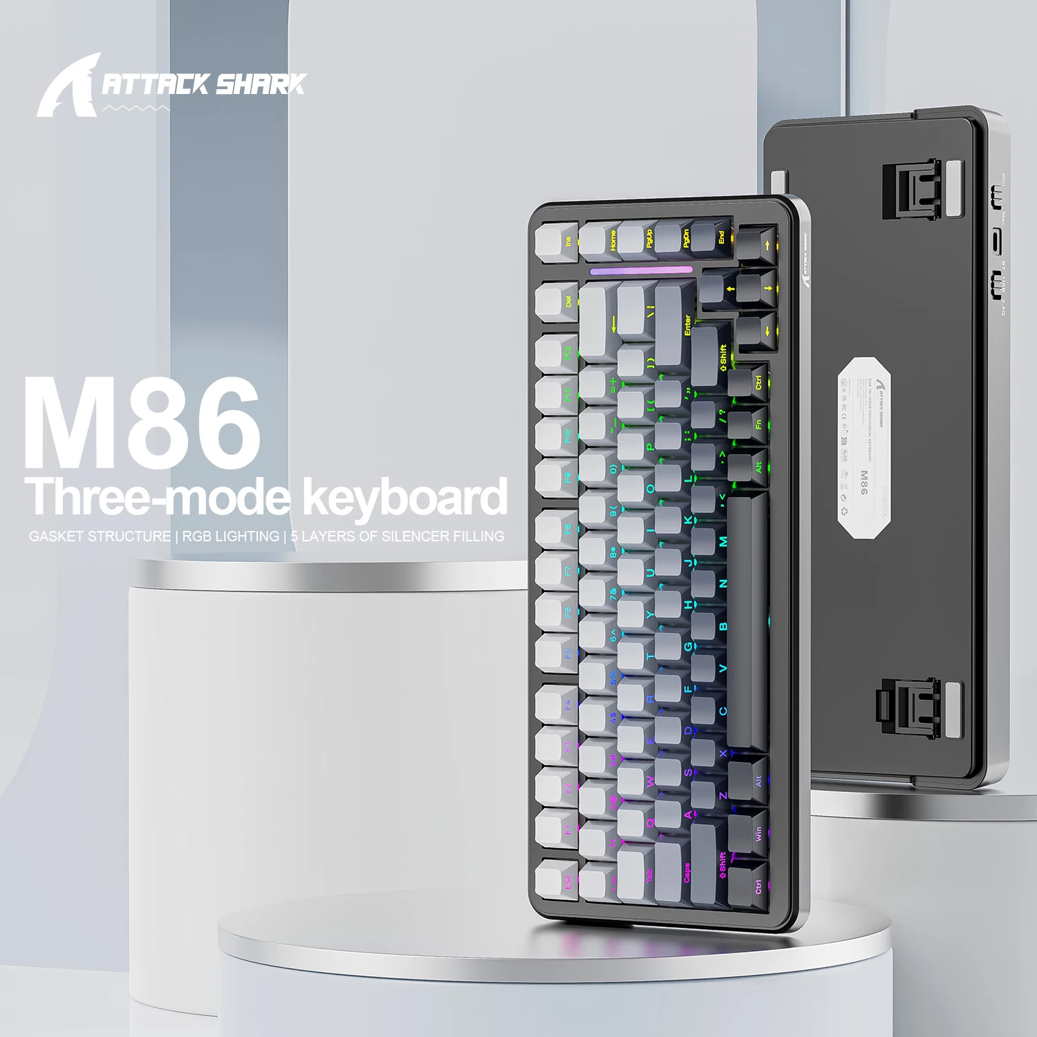 Беспроводная механическая клавиатура Attack Shark M86 RGB Bluetooth боковая резная игровая