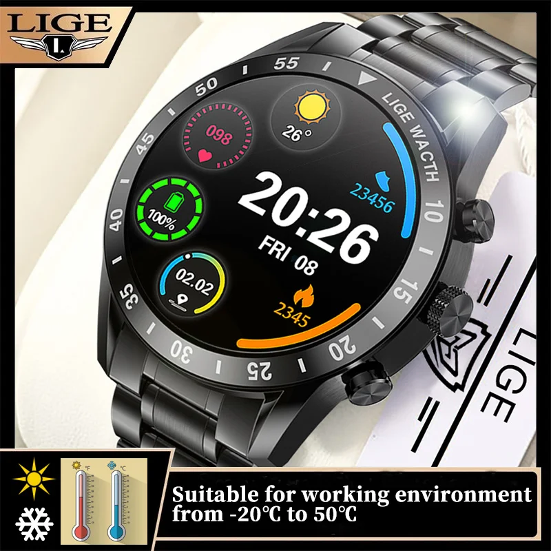 

Смарт-часы LIGE мужские с поддержкой Bluetooth, 454*454, HD экран