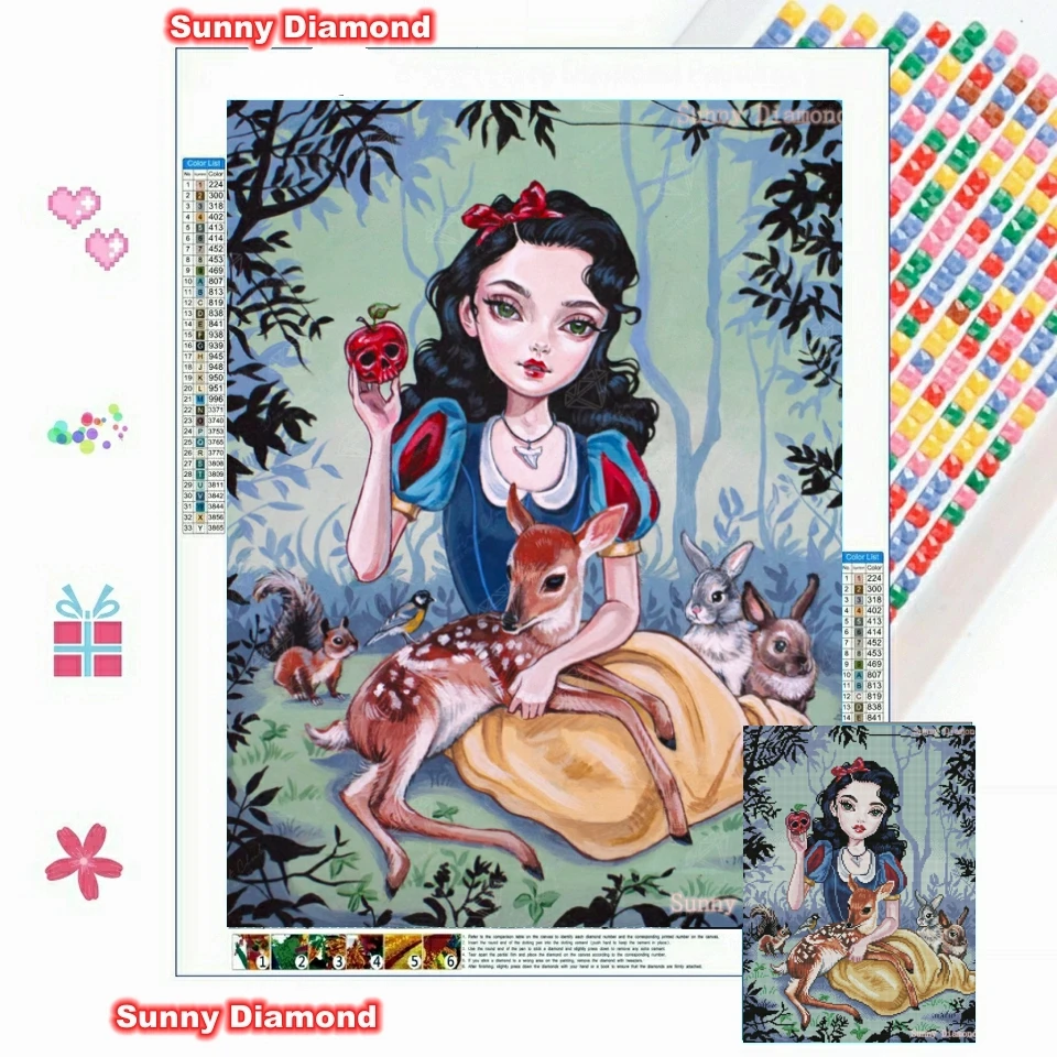 

Алмазная 5D картина «One Bite Fantasy Princess» с большими глазами, девочка, милая мозаика с оленем и кроликом, Набор для творчества и вышивки крестиком, пазл, домашний декор