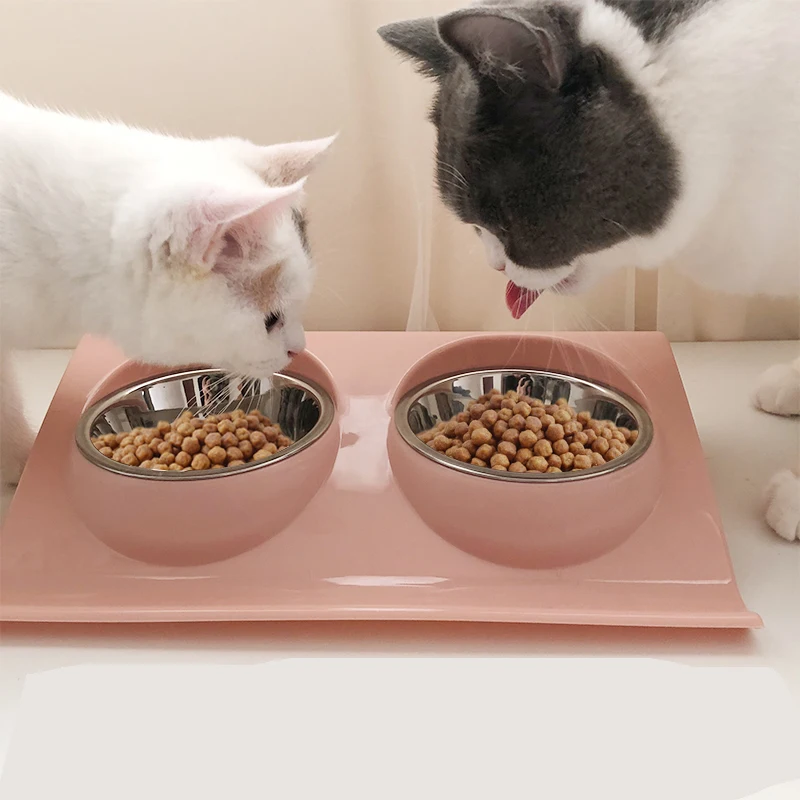 

Pet Double Bowls Food Water Feeder Stainless Steel Cat Food Bowl for Dog Puppy Cats Pets Supplies Feeding Dishes S/M