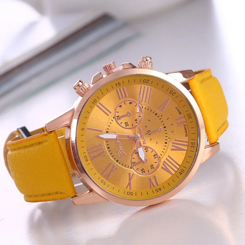Fashion And Leisure Women's High-end Three Eye Six Needle Quartz Leather Multi-color Watch