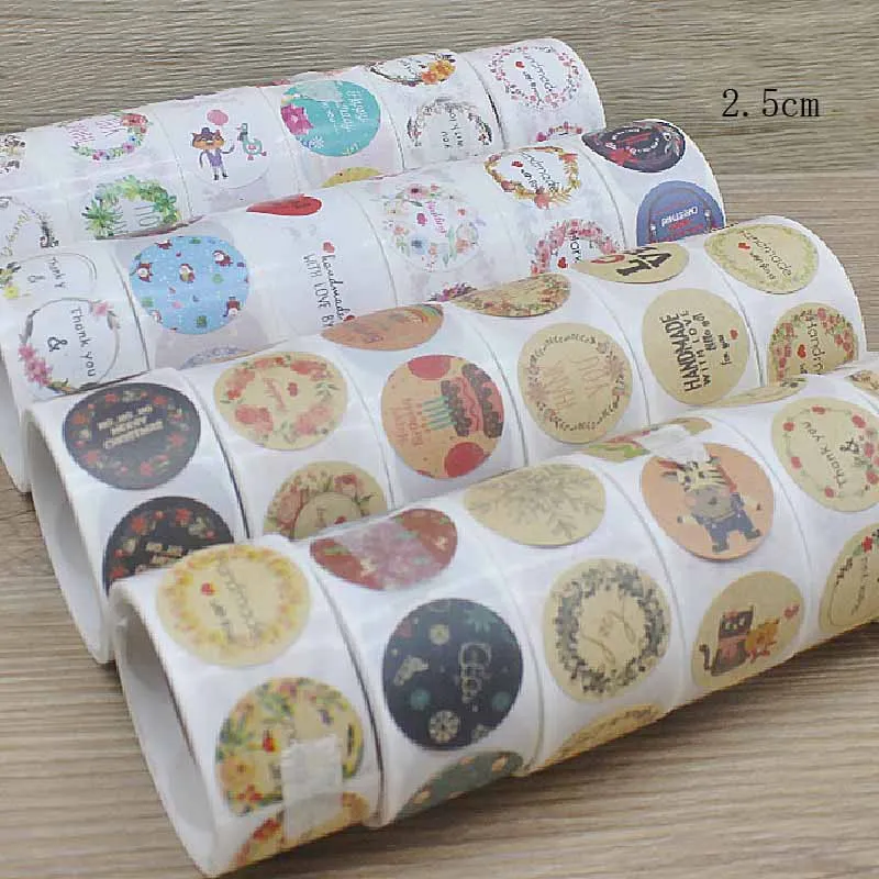 

100pcs/roll 2.5cm Flower Thank You Love Stickers Flower Stickers Lables For Jewelry Baking Packaging Envelope Seals
