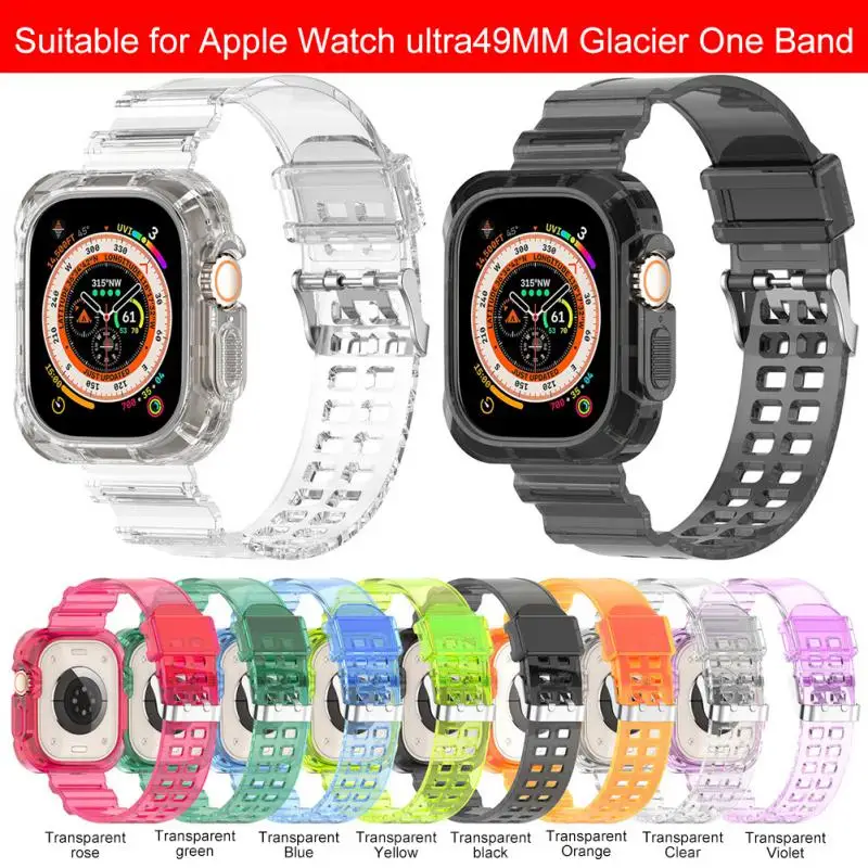 

Tpu For Apple Watch Ultra Strap Smart Watch Strap Transparent Glacier Silicone Smartwatch Band All-in-one Strap Smart Watch