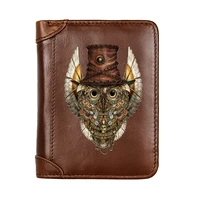 vintage punk style steampunk owl printing genuine leather men wallet classic pocket slim card holder male short coin purses