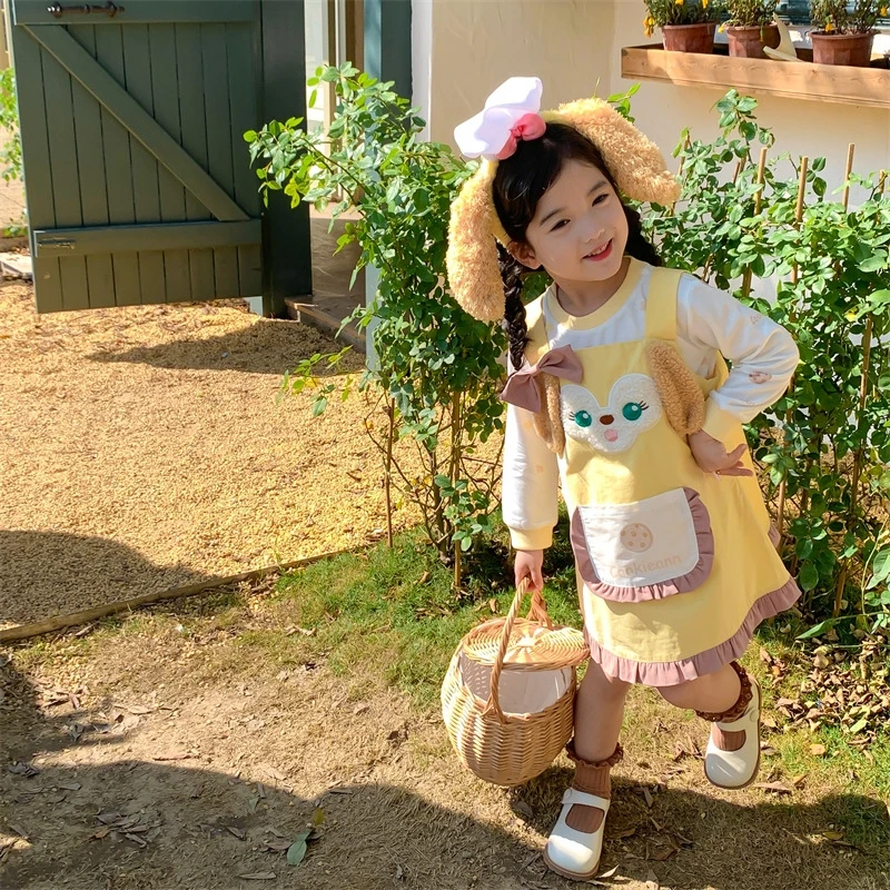 New Autumn Cute Cartoon Anime Girls' Two Piece Set Long Sleeve T-shirt Strap Dress Birthday Gift Set Dress Academy Style