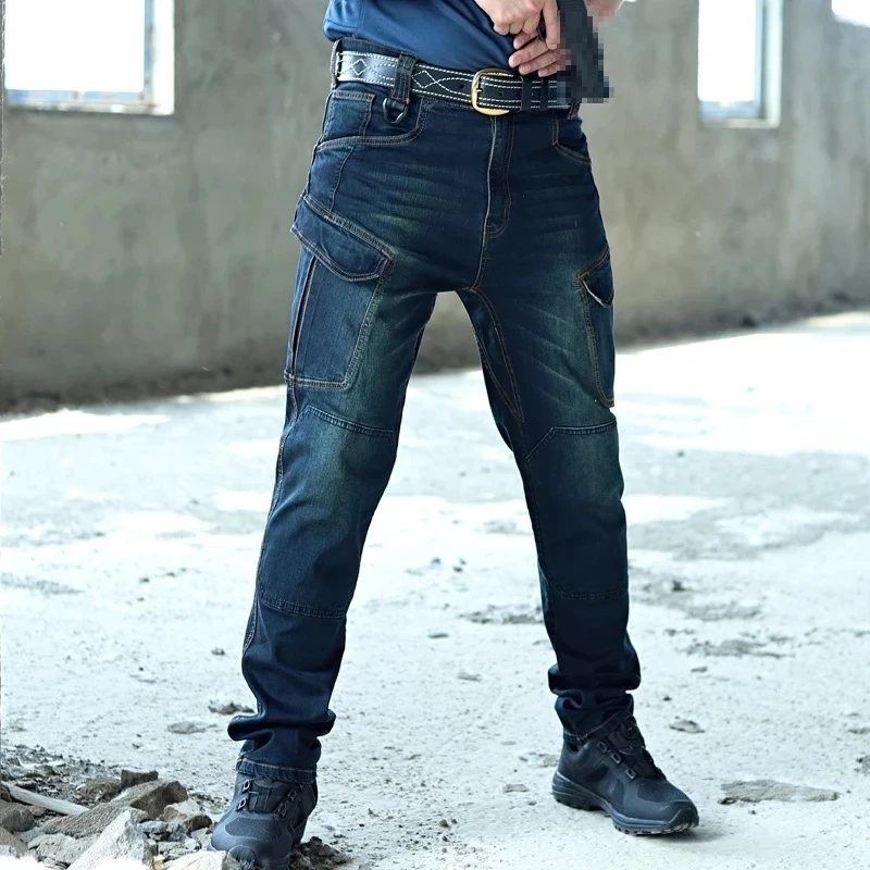 

Tactical Denim Pants Military Cargo Jeans Men Casual Pants Stretch Multi Pockets Tactical Combat Army Working Clothing