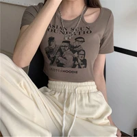 cartoon t shirts summer short sleeve y2k japanese t shirt women print tops tees korean fashion style slim tshirts female 2022