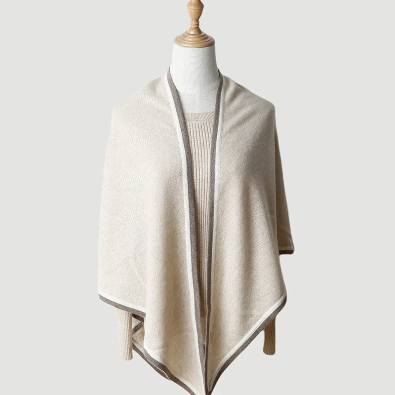 

2022 Women Pure Cashmere Winter Scarf Knit Pashmina Bandana Plaid Female Warm Triangle Scarves Blanket Shawls Wraps Bufanda