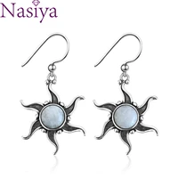 vintage flower natural moonstone dangle earrings bohemian silver drop earrings for women fine jewelry birthday gift