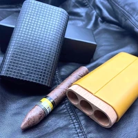 cohiba leather cigar case holster travel black yellow humidor holder load 3 pcs cigars tube cigar accessories