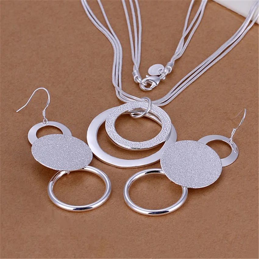 

charms wedding color silver jewelry fashion Pretty pendant Necklace Earring women party set TOP quality stamped , p218