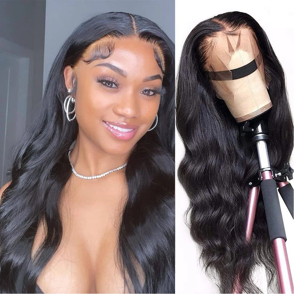 

RONGDUOYI Body Wave Wigs Pre Plucked Baby Hair Lace Front Wig High Temperature Fiber Glueless Lace Wig Black Wig For Women